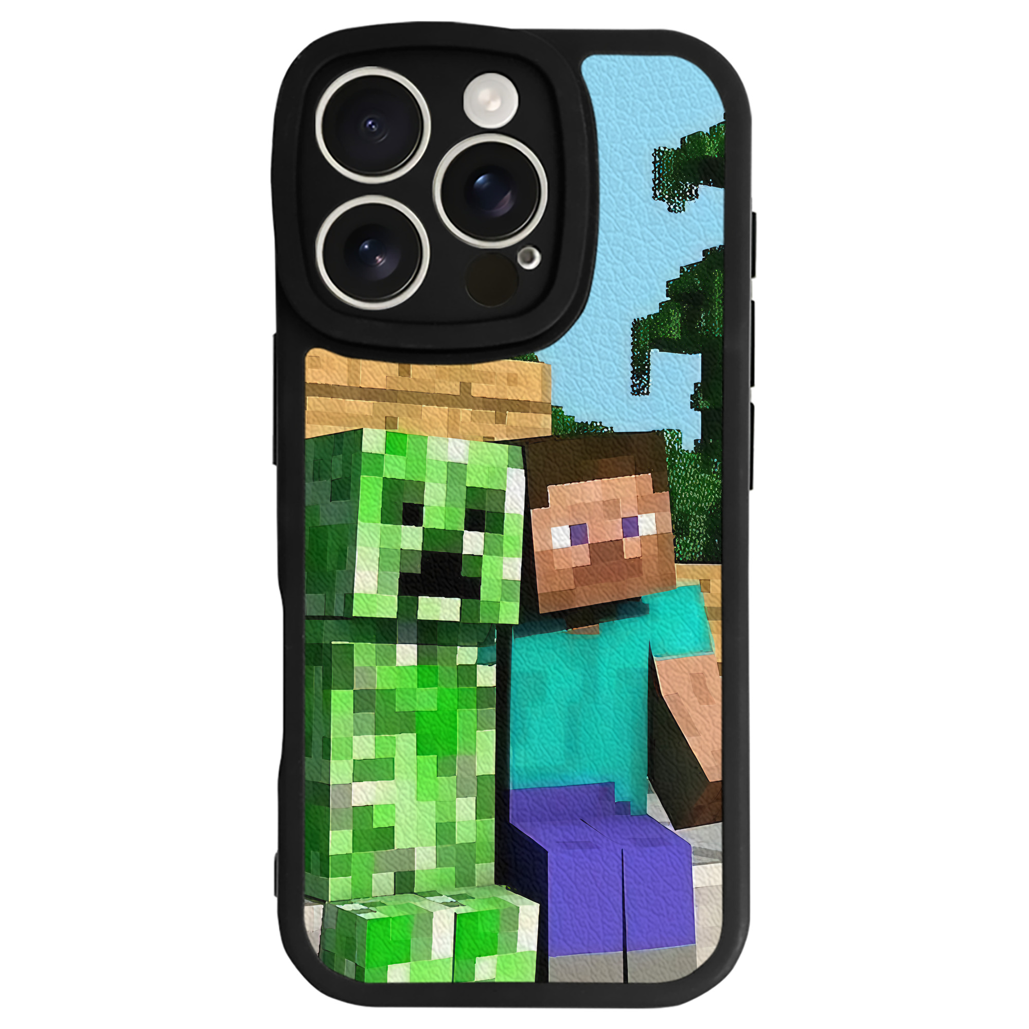 （画像用） マインクラフト ブロックの世界 Minecraft MC Block world 【iPhone 16シリーズ対応】シリコンスマホケース（レザー調） 材質：シリコン